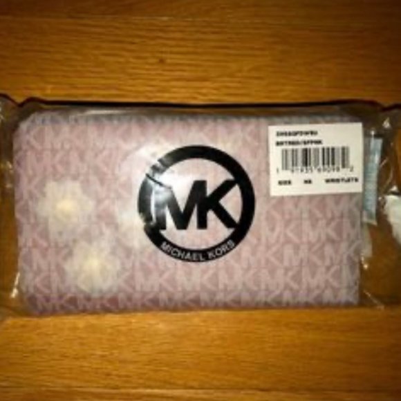 New Michael Kors Adele Floral Appliqué Leather Smartphone Double Zip Wristlet - Picture 5 of 13